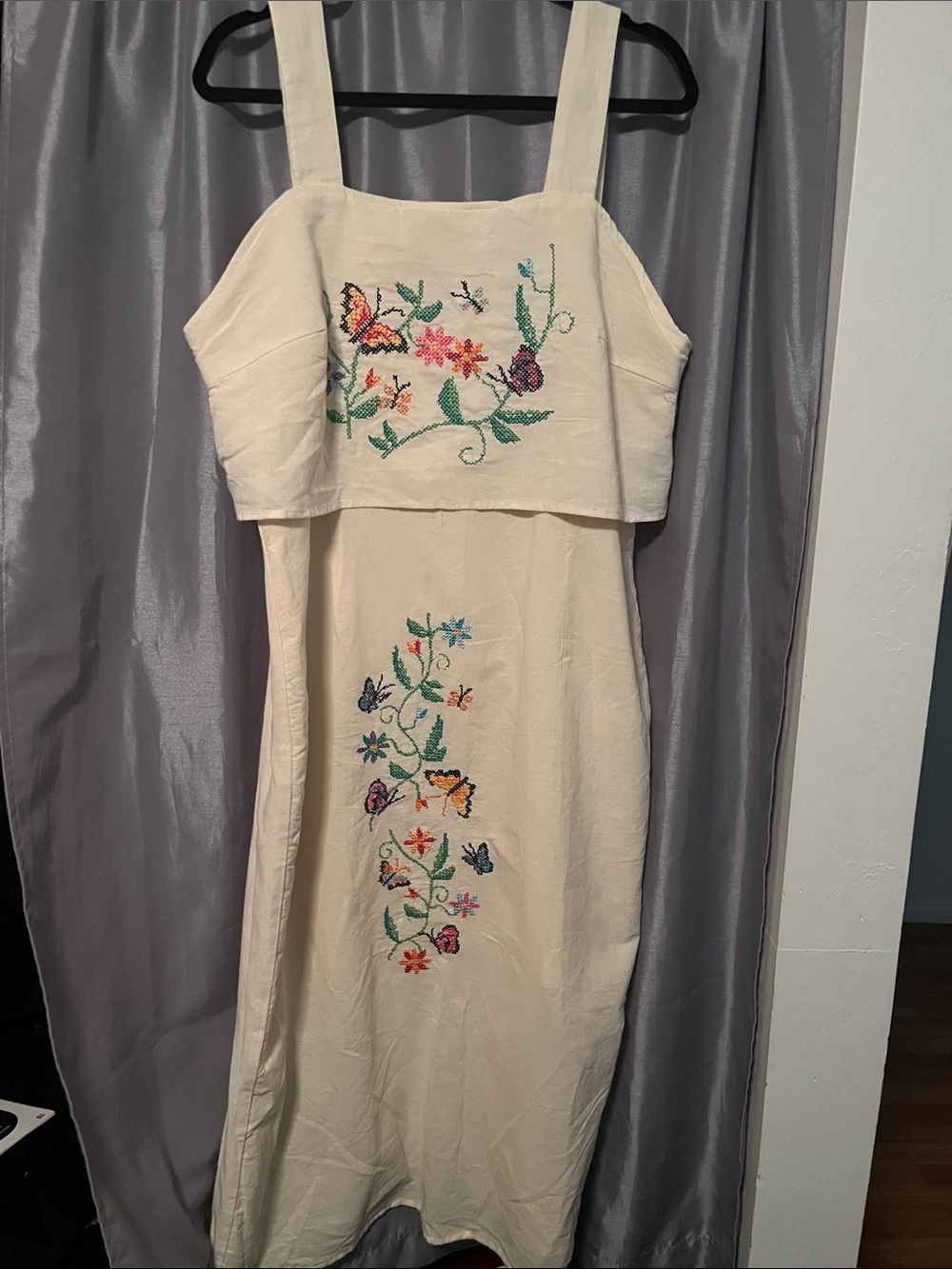 Cream Embroidered Butterfly Floral Sundress